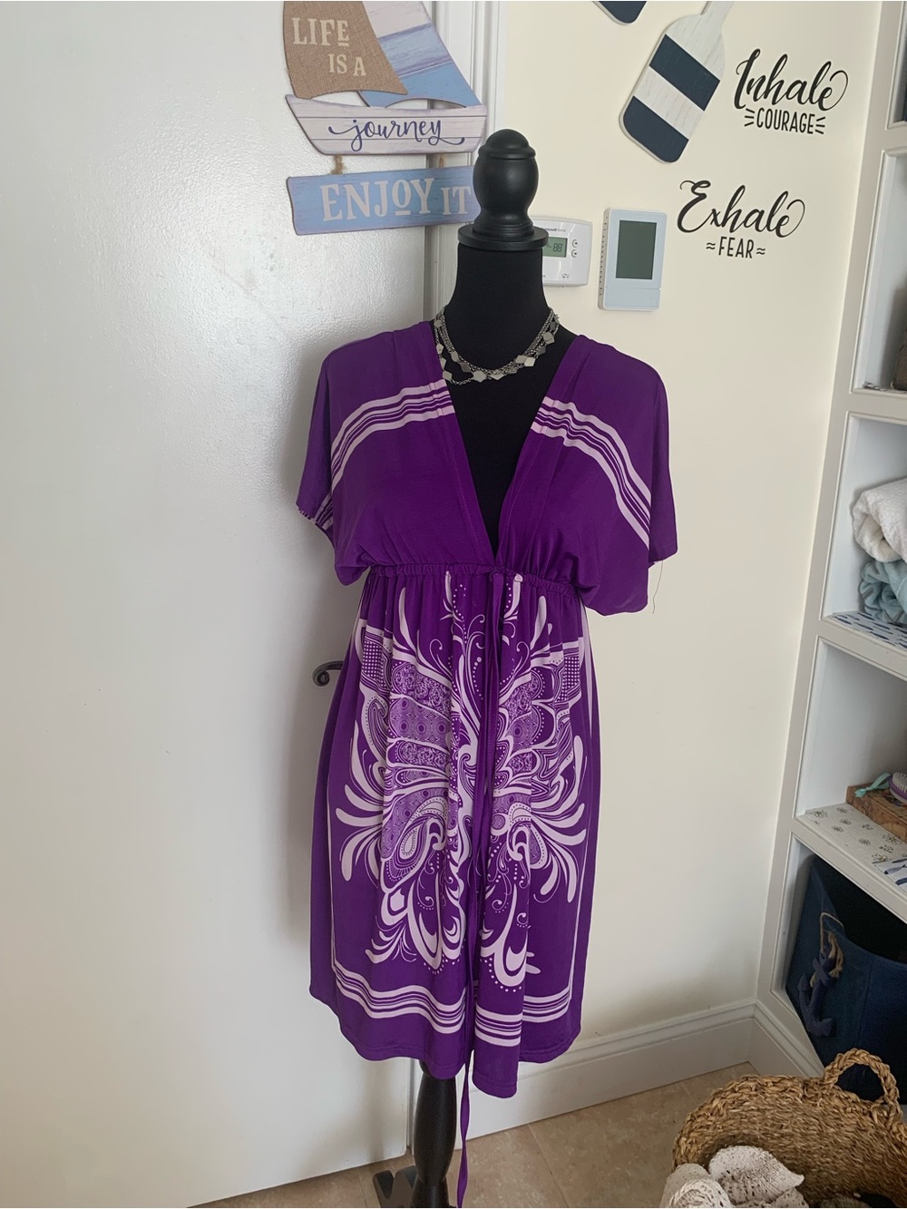 Cristinalove Purple V-Neck Tie-Waist Floral Tunic
